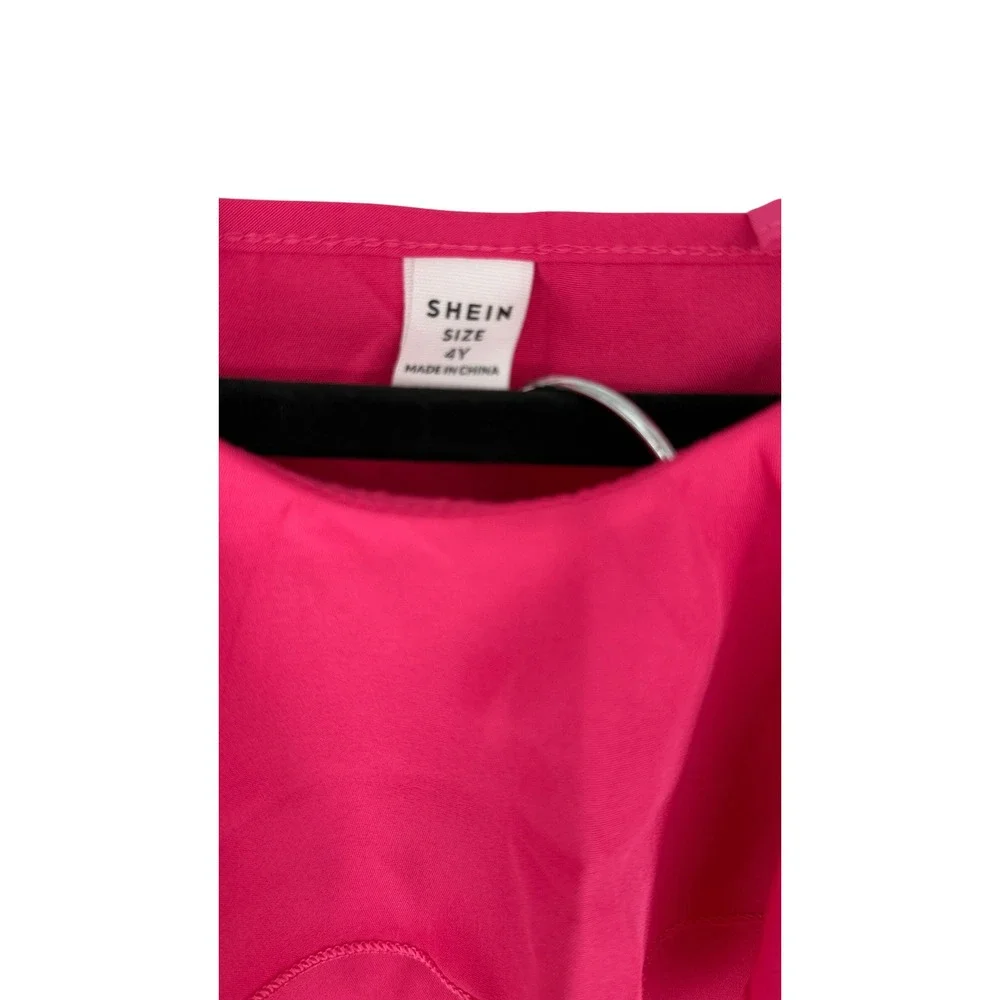 SHEIN Girls 2PC Set Hot Pink Ruffle Cami Top and Floral Wide Leg Pants Size 4Y